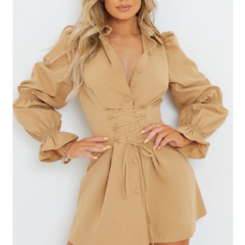 Chic Tan Lace-Up Dress
